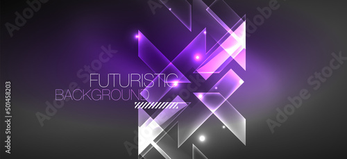 Background neon glowing lines and geometric shapes. Lights in the dark wallpaper for concept of AI technology, blockchain, digital, communication, 5G, science