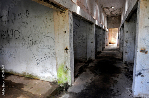 Ruins and graffiti walls in Prison Island (Ilha do Presidio), Porto Alegre, Rio Grande do Sul, Brazil