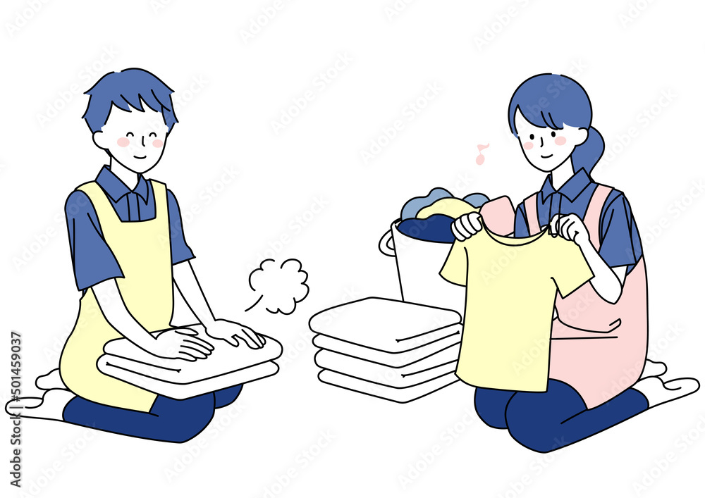 洗濯物をたたむ男女 Stock ベクター Adobe Stock