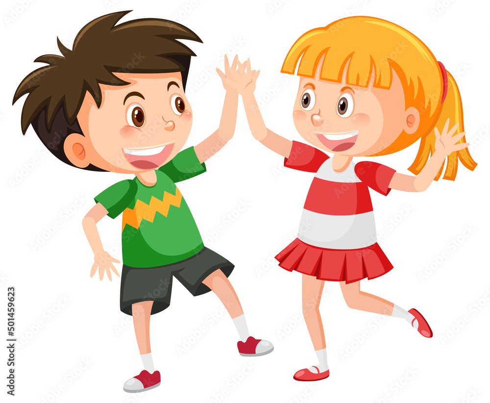 Cheerful boy and girl in greeting gesture Cheerful boy and girl in greeting gesture