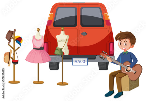 Man playing guitar at yard sale