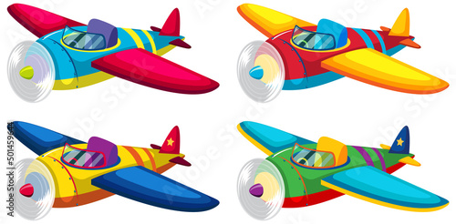 Cute colourful airplane set on white background