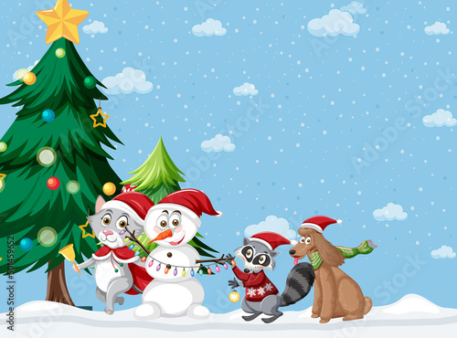 Christmas theme with snowman and animals © brgfx