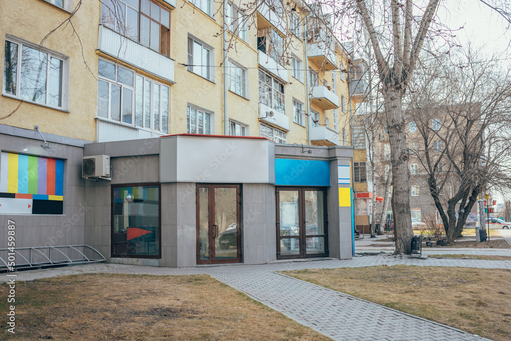 Commercial annex in the courtyard of a residential building. Russia.