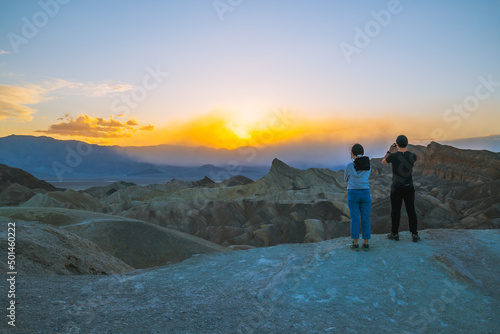 Zabriskie point sunset,  one of the most popular spots in Death Valley National Park to see sunset. photo