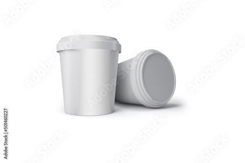 Blank white ice cream tub on isolated white background, realistic rendering of ice cream tub, ready for design, 3d rendering.