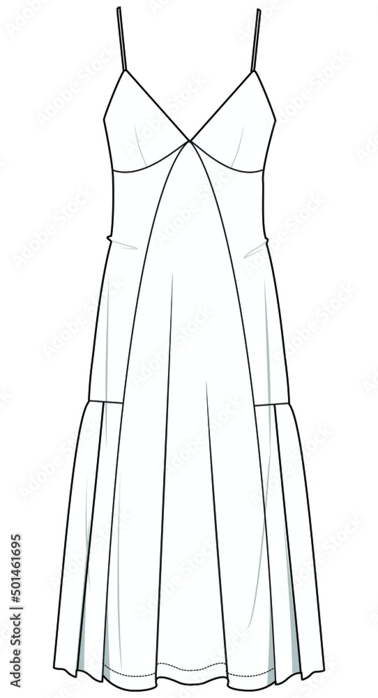 overlay slip dress flat sketch vector illustration fashion apparel ...
