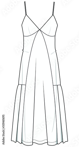 overlay slip dress flat sketch vector illustration fashion apparel template editable file