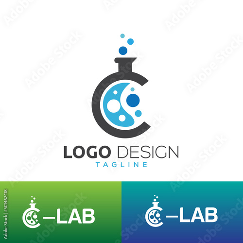 Letter C with Abstract lab logo. C Logo design , Lab Logo Design Element. Usable for Business, Science Medical, Laboratory, Chemical Logos.