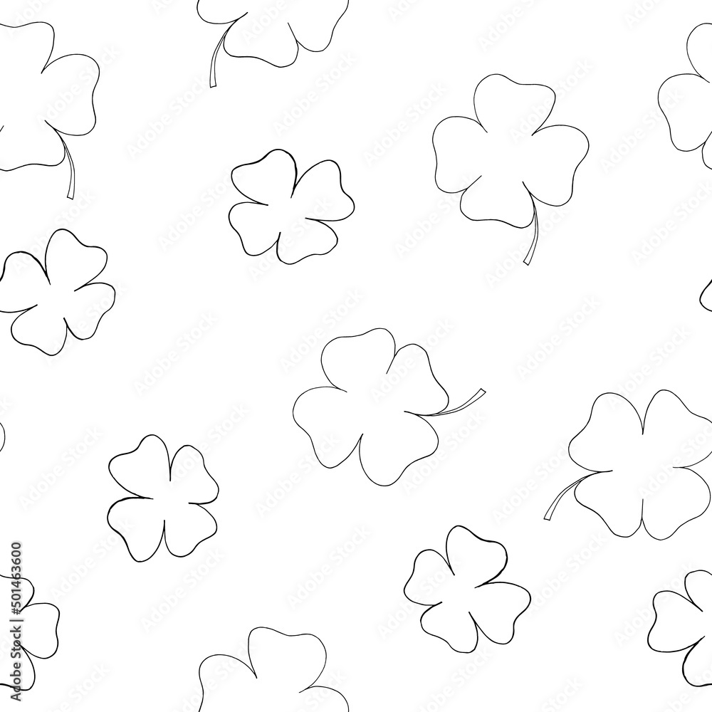 four leaf clover seamless pattern. st patricks day symbol. vector illustration hand drawn in doodle line art style. four leaf clover seamless pattern. st patricks day symbol. vector illustration hand drawn in doodle line art style.