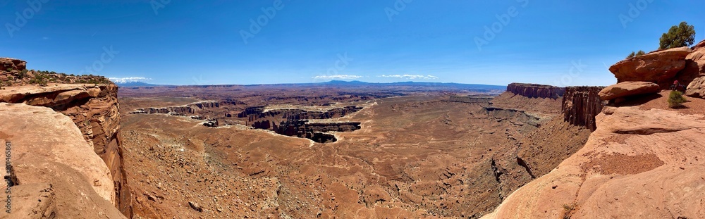Fototapeta premium Canyonlands National Park, Moab, Utah, USA. It’s known for its dramatic desert landscape carved by the Colorado River. Grand View Point of Island in the Sky District, offers a spectacular view