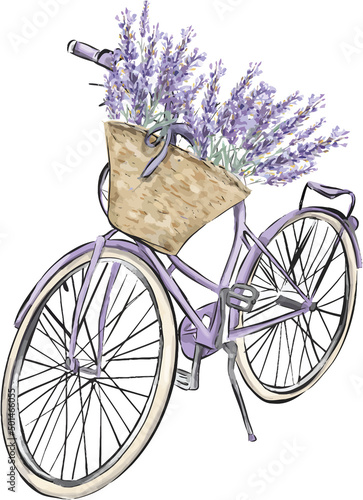 Bicycle Day with Flowers Vector Background, Bike and Floral Hand Drawn Drawing Vector Water Color 