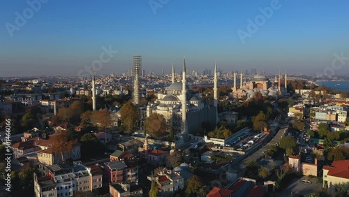 Camlica mosque and Istanbul sunset drone video photo