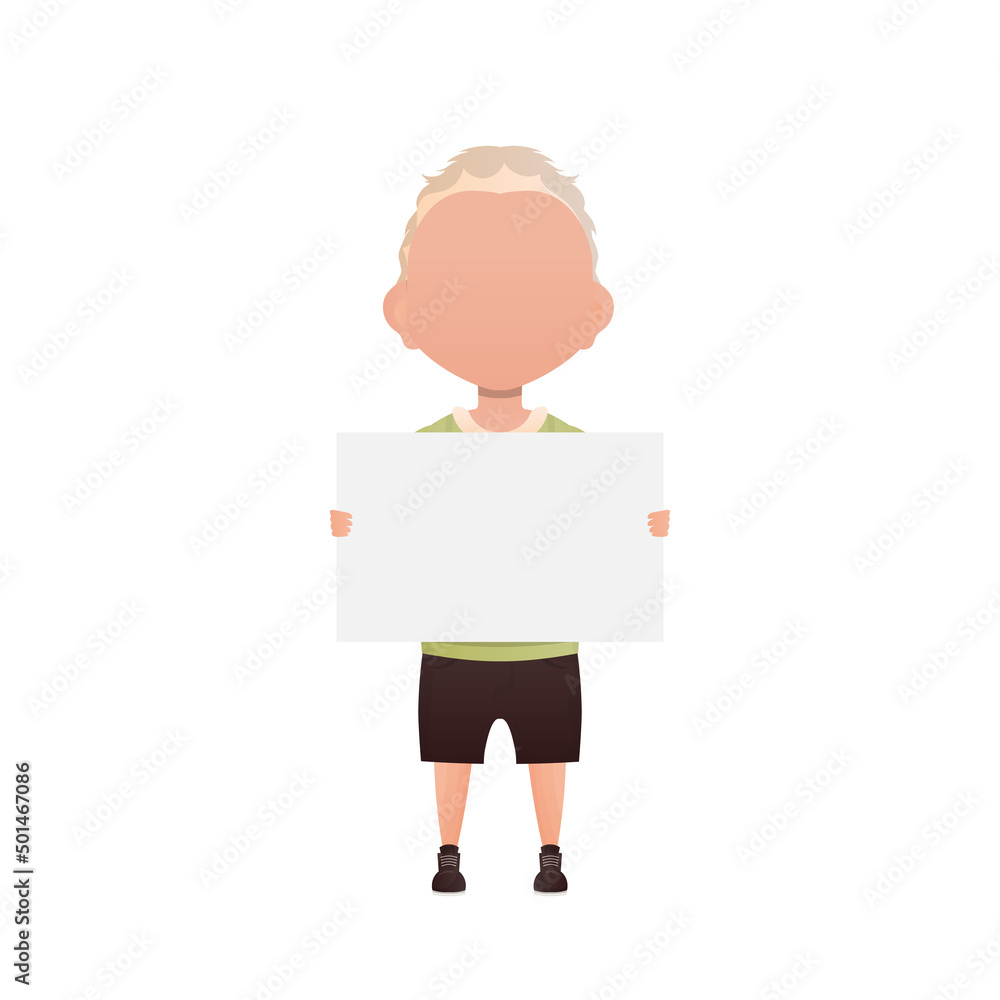 Cute little baby boy holding a blank sign. Isolated. Cartoon style. Vector illustration. Cute little baby boy holding a blank sign. Isolated. Cartoon style. Vector illustration.