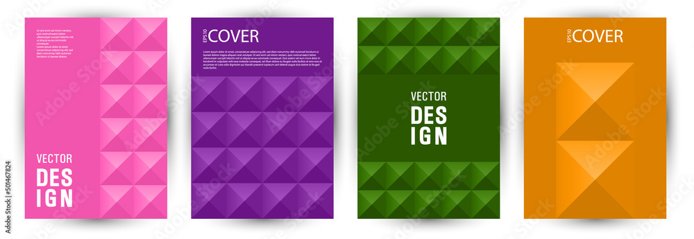 Commercial brochure cover page mokup bundle vector design. Memphis style colorful pamphlet layout