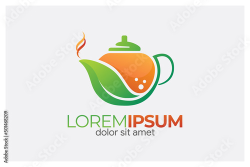 Creative colorful green tea cup Logo illustration
