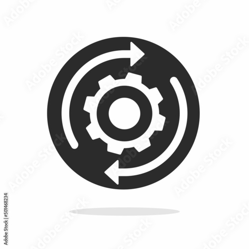 Icon of execute customization process vector graphic or implement integration change rotation cycle gear wheel pictogram symbol black and white, execution assembly tech cogwheel settings image cliaprt