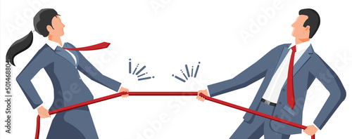 Businesswoman and Businessman Pull of Rope.