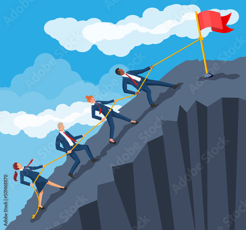 Group of Business People Climbing on Mountain Peak