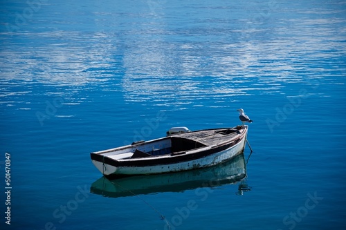 High angle view of wooden boat on the blue sea © Vedrana