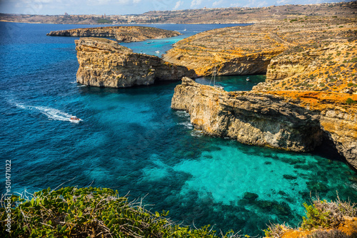 Cliffs and sea view of Comino island, Malta. Seascape at Malta, Comino and Gozo islands