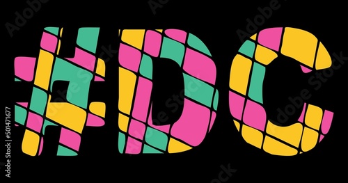 DC Hashtag. Tricolor isolated letters from contrast flowing fluid shapes. 3 colored Hashtag #DC is abbreviation for the US American District of Columbia for social network, web resources, mobile app