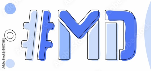 MD Hashtag. Isolate curves doodle letters. Blue colors. Hashtag #MD is abbreviation for the US American state Maryland for social network, web resources, mobile apps.