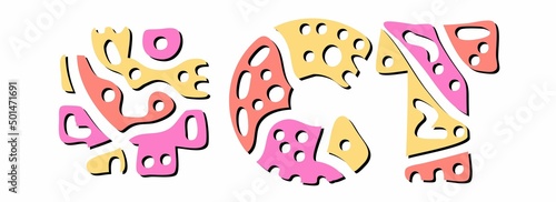 CT Hashtag. Doodle isolate text. Colored curves decorative doodle letters. Hashtag #CT is abbreviation for the US American state Connecticut for print, social network.