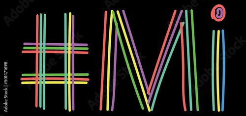 MI Hashtag. Isolate neon doodle lettering text from multi-colored curved neon lines like from a felt-tip pen, pensil. #MI is abbreviation for the US America state Michigan