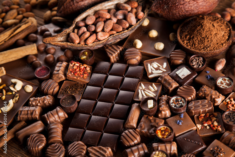 Praline Chocolate on wooden backgroud Praline Chocolate on wooden backgroud