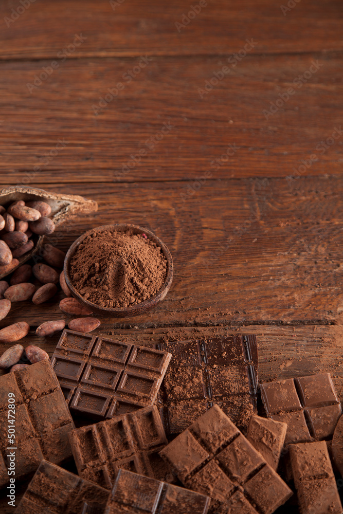 Bars Chocolate , candy sweet, dessert food on wooden background Bars Chocolate , candy sweet, dessert food on wooden background