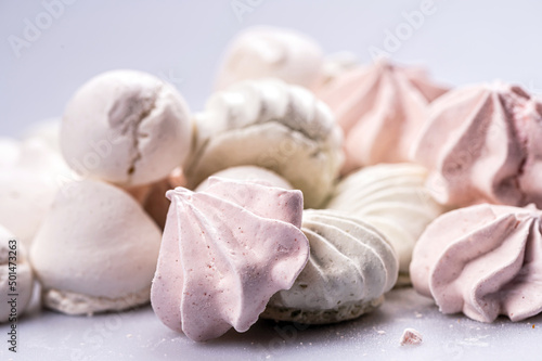 Marshmallows - meringue cookies made from egg whites, selective focus, closeup