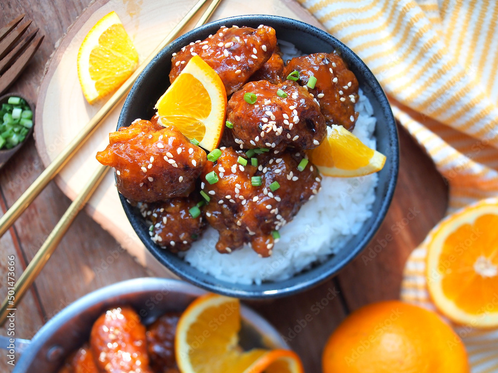 Orange chicken, Deep fried chicken breast with orange juice sauce