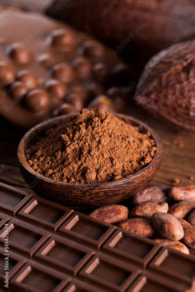 Chocolate sweet, cocoa pod and food dessert background Chocolate sweet, cocoa pod and food dessert background