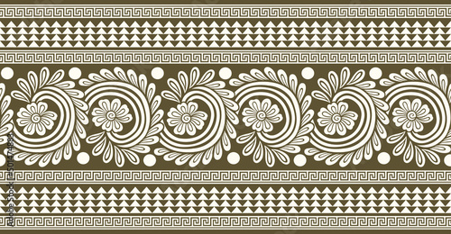 Abstract floral border with tribal and geometrical shapes