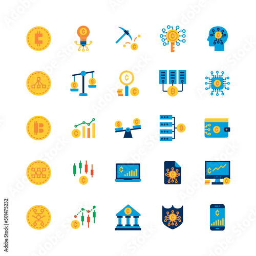Bundle of crypto currency coding flat icon vector set