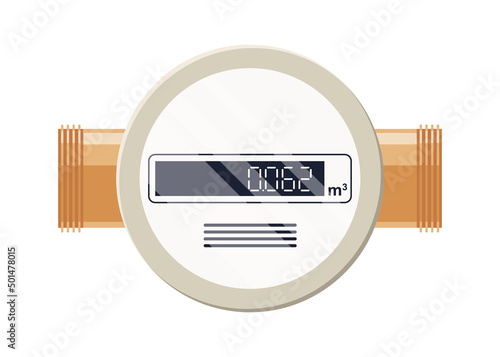 Gas meter. Automatic meter natural gas. Household or industrial measuring equipment in flat style. Fuel consumption control. Vector illustration isolated on white background.