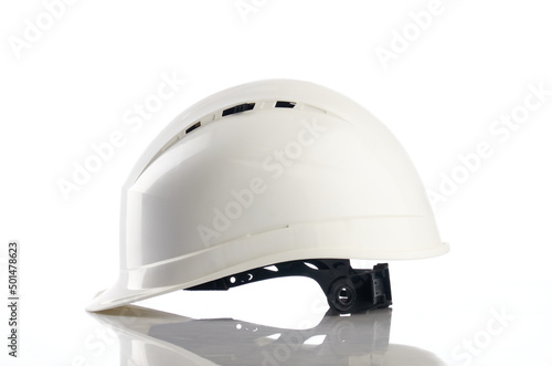 Plastic safety helmet isolated on white background.