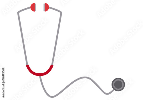 Icono rojo de estetoscopio para escuchar latido en fondo blanco.