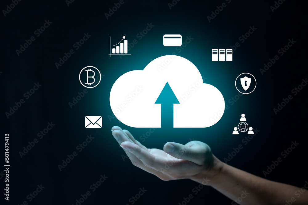 Person touching virtual screen, digital transformation management concept. Internet of Things, Big Data and Business Processes, Automation, Storage Systems, Cloud Computing. Person touching virtual screen, digital transformation management concept. Internet of Things, Big Data and Business Processes, Automation, Storage Systems, Cloud Computing.