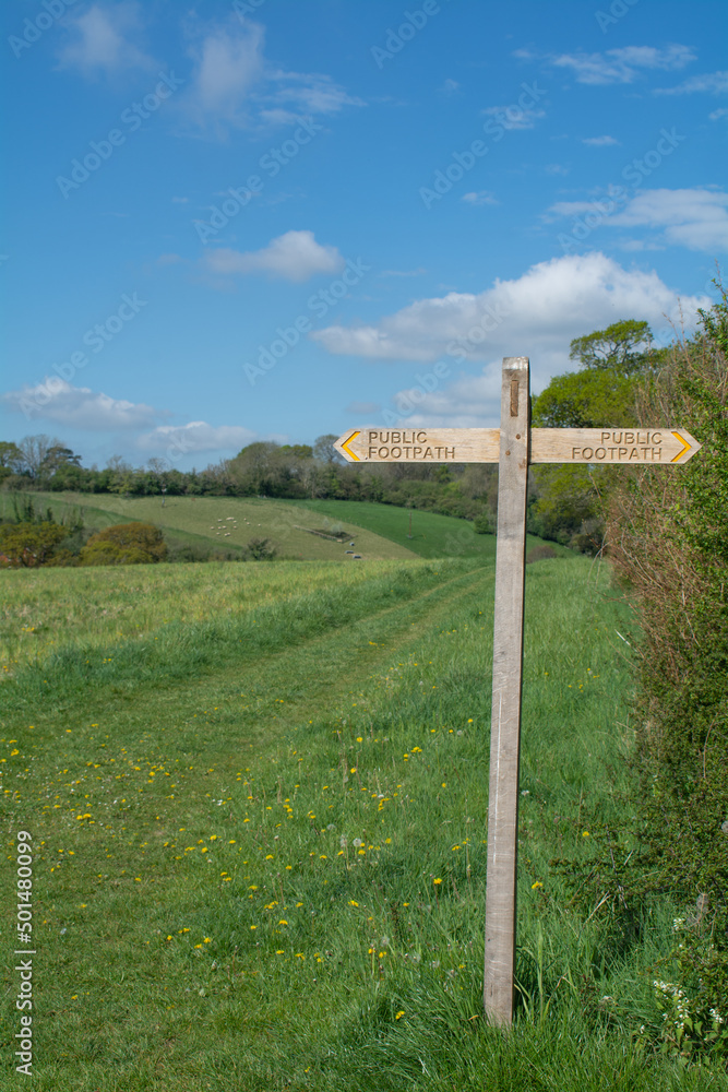 Public footpath sign in the heart of the beautiful Hampshire countryside