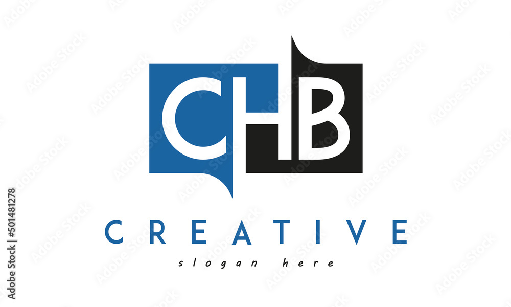 CHB Square Framed Letter Logo Design Vector with Black and Blue Colors CHB Square Framed Letter Logo Design Vector with Black and Blue Colors