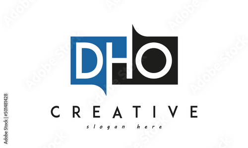 DHO Square Framed Letter Logo Design Vector with Black and Blue Colors photo