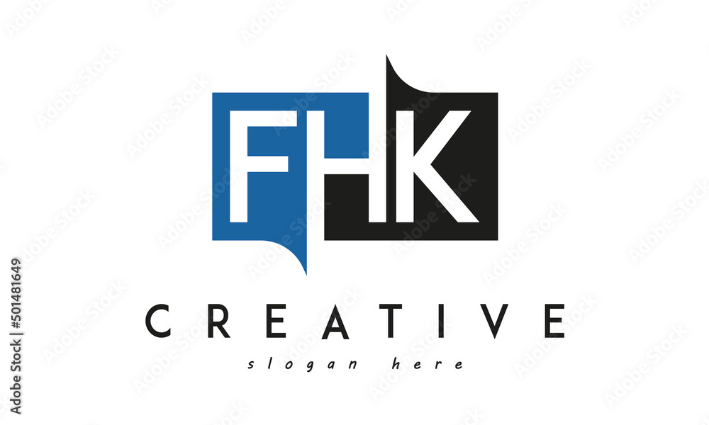 FHK Square Framed Letter Logo Design Vector with Black and Blue Colors
