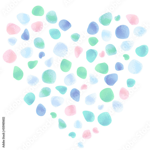 シーグラスで描くハート 柔らかい風合いにかすれ加工 ベクターイラスト