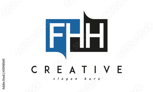 FHH Square Framed Letter Logo Design Vector with Black and Blue Colors photo