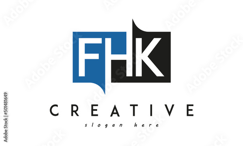 FHK Square Framed Letter Logo Design Vector with Black and Blue Colors