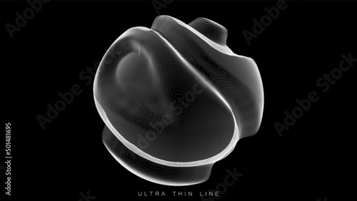 Ultra thin line fluid geometry. Dynamic vector distorted spheres.