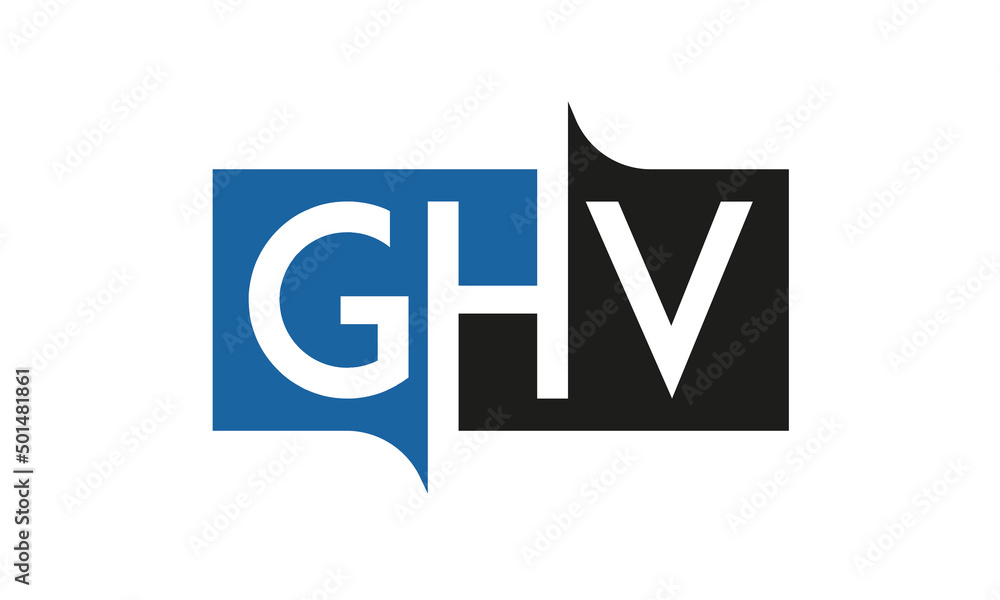GHV Square Framed Letter Logo Design Vector with Black and Blue Colors GHV Square Framed Letter Logo Design Vector with Black and Blue Colors
