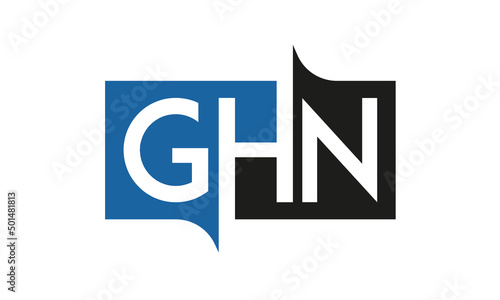 GHN Square Framed Letter Logo Design Vector with Black and Blue Colors